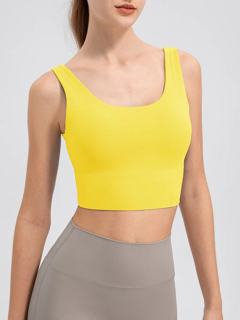 Scoop Neck Wide Strap Active Tank Yellow - Fashorio