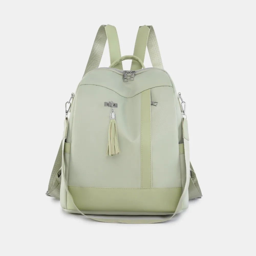 Tassel Oxford Cloth Backpack Bag Light Green One Size - Fashorio