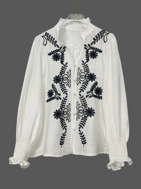 Embroidered Long Sleeve Blouse - Fashorio