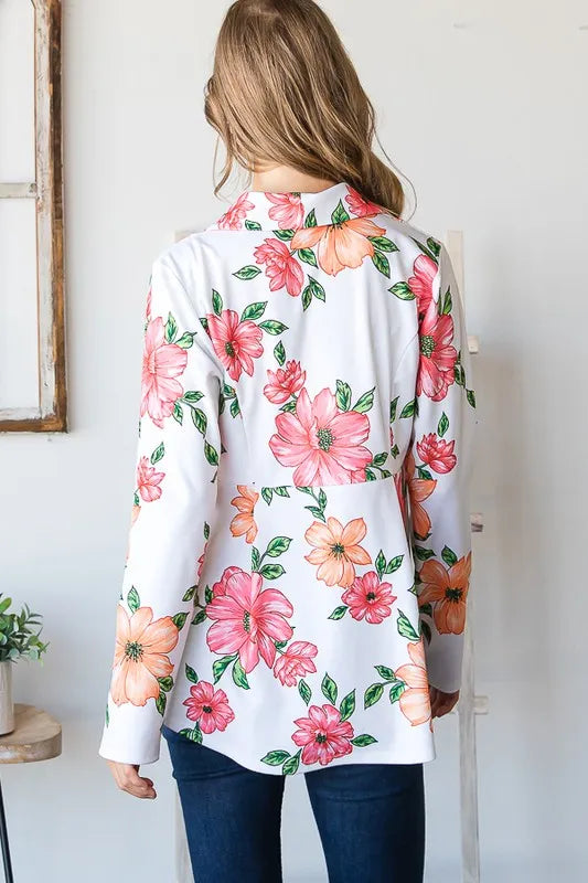 Heimish Full Size Multi Color Floral Blazers with Tunic Plus Size - Fashorio