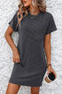 Mandy Ribbed Striped Short Sleeve Mini Tee Dress Dark Gray - Fashorio