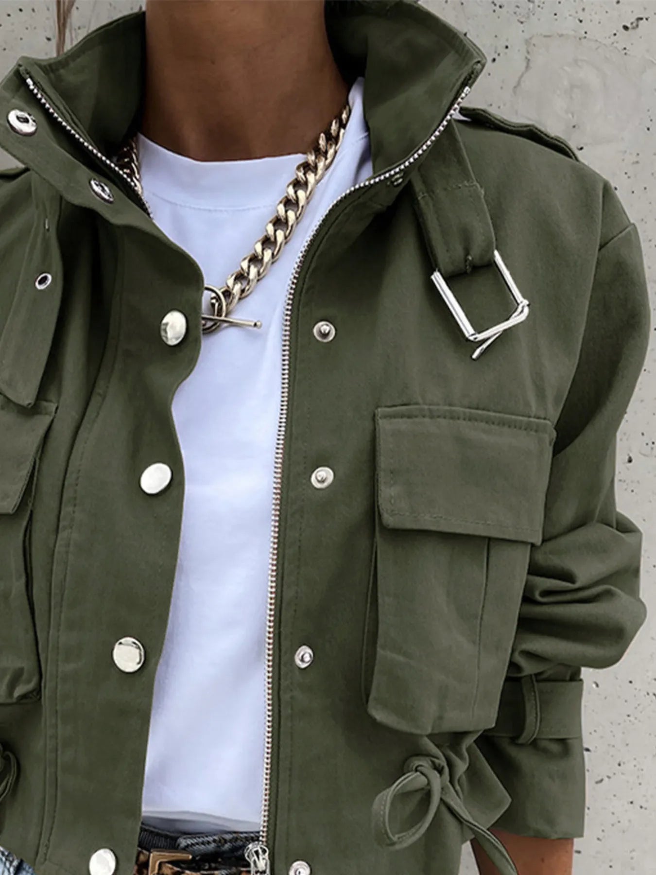 Women’s Snap Down Long Sleeve Jacket with Pockets - Fashorio