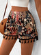 Paisley Print Tassel Hem Shorts Black - Fashorio