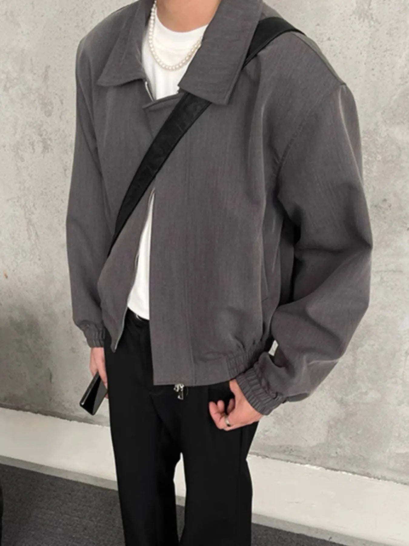 Men's Plus Size Zip Up Long Sleeve Jacket Gray - Fashorio