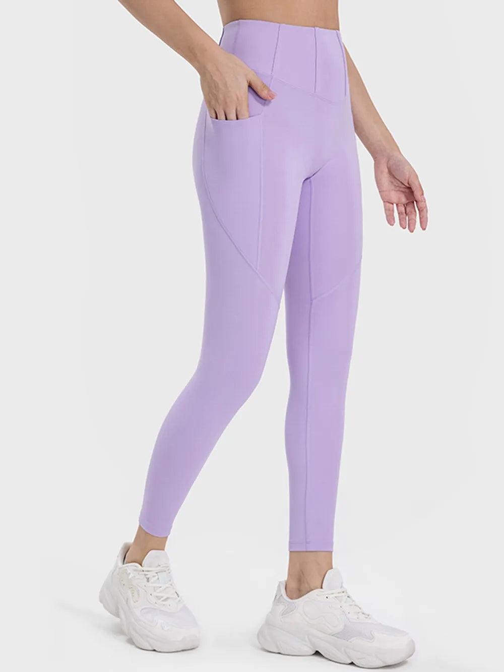 Millennia Pocketed High Waist Active Leggings Lavender - Fashorio