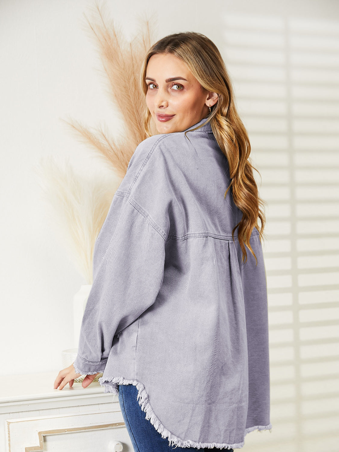 Distressed Raw Hem Denim Jacket - Fashorio