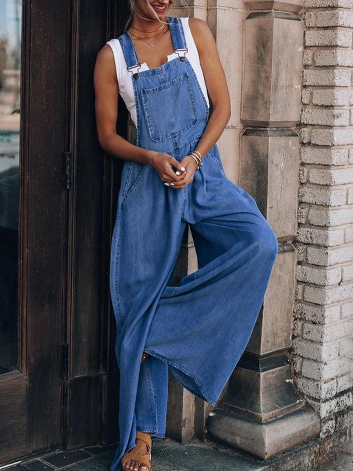 Wide Leg Denim Overalls - Fashorio