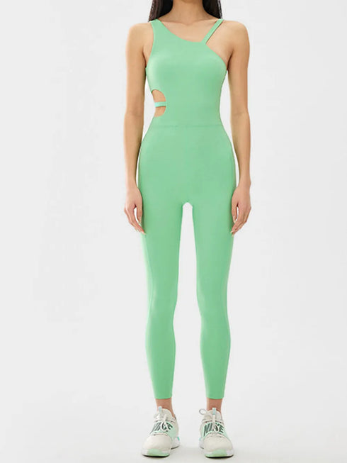 Cutout Asymmetrical Neck Active Jumpsuit - Fashorio