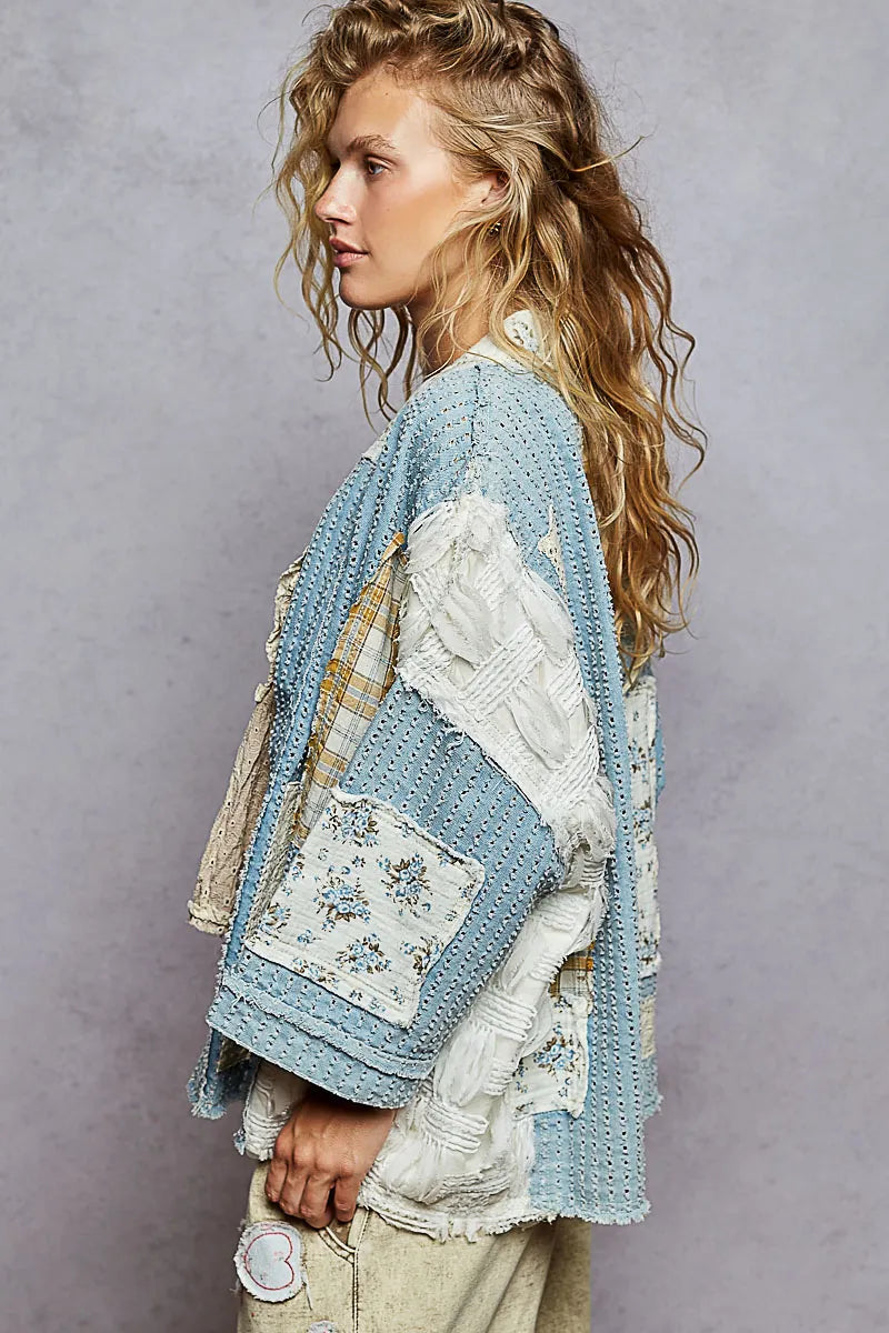 POL Floral Patches Open Front Cardigan - Fashorio