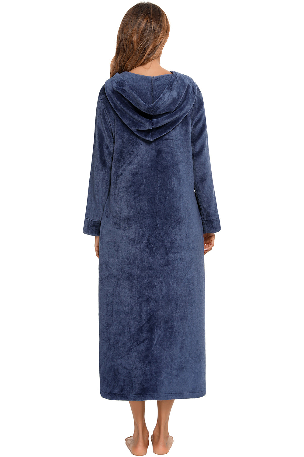 Zip Front Hooded Night Dress with Pockets - Fashorio