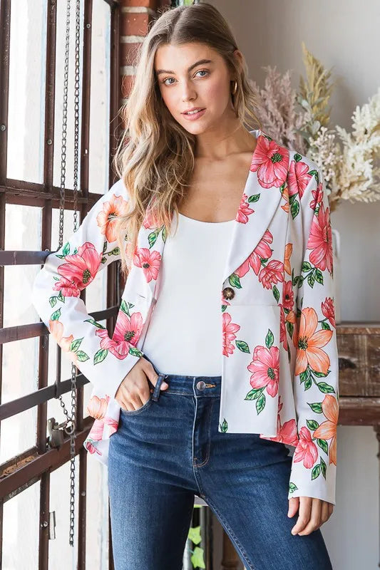 Heimish Full Size Multi Color Floral Blazers with Tunic Plus Size - Fashorio
