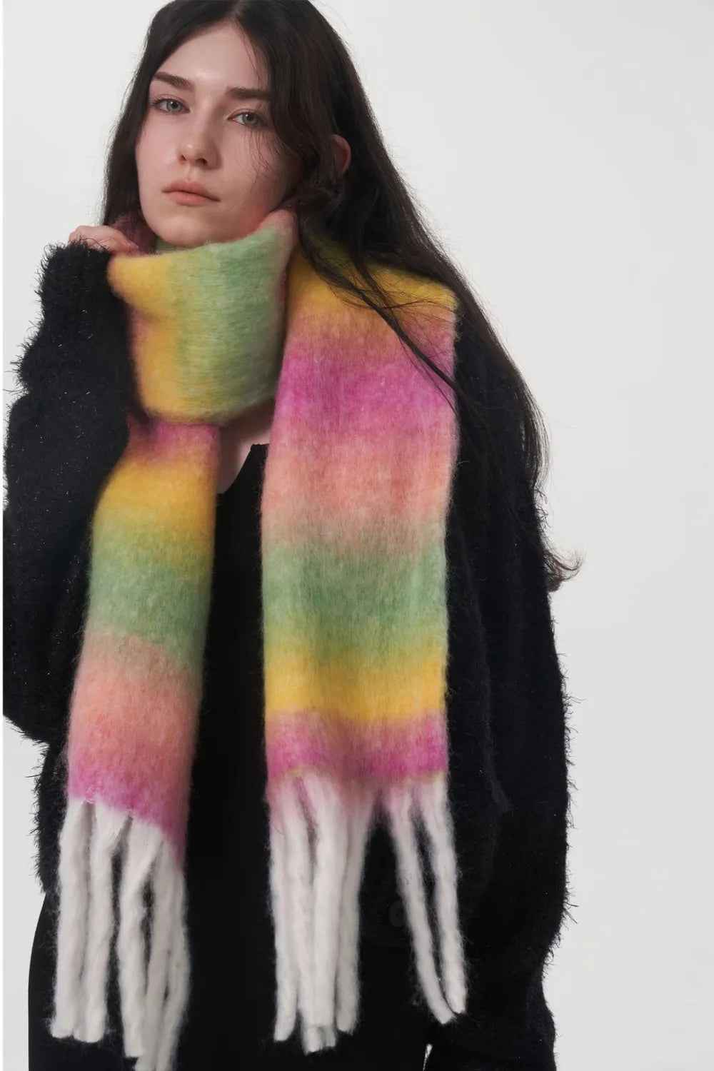 Fringe Gradient Thermal Scarf Gum Leaf One Size - Fashorio