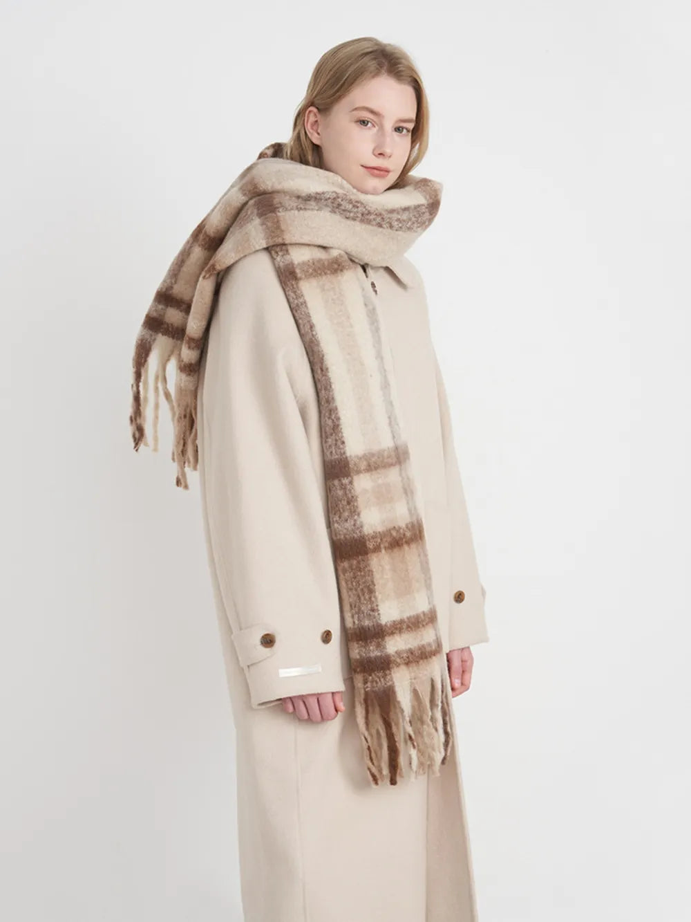 Fringe Plaid Polyester Scarf - Fashorio