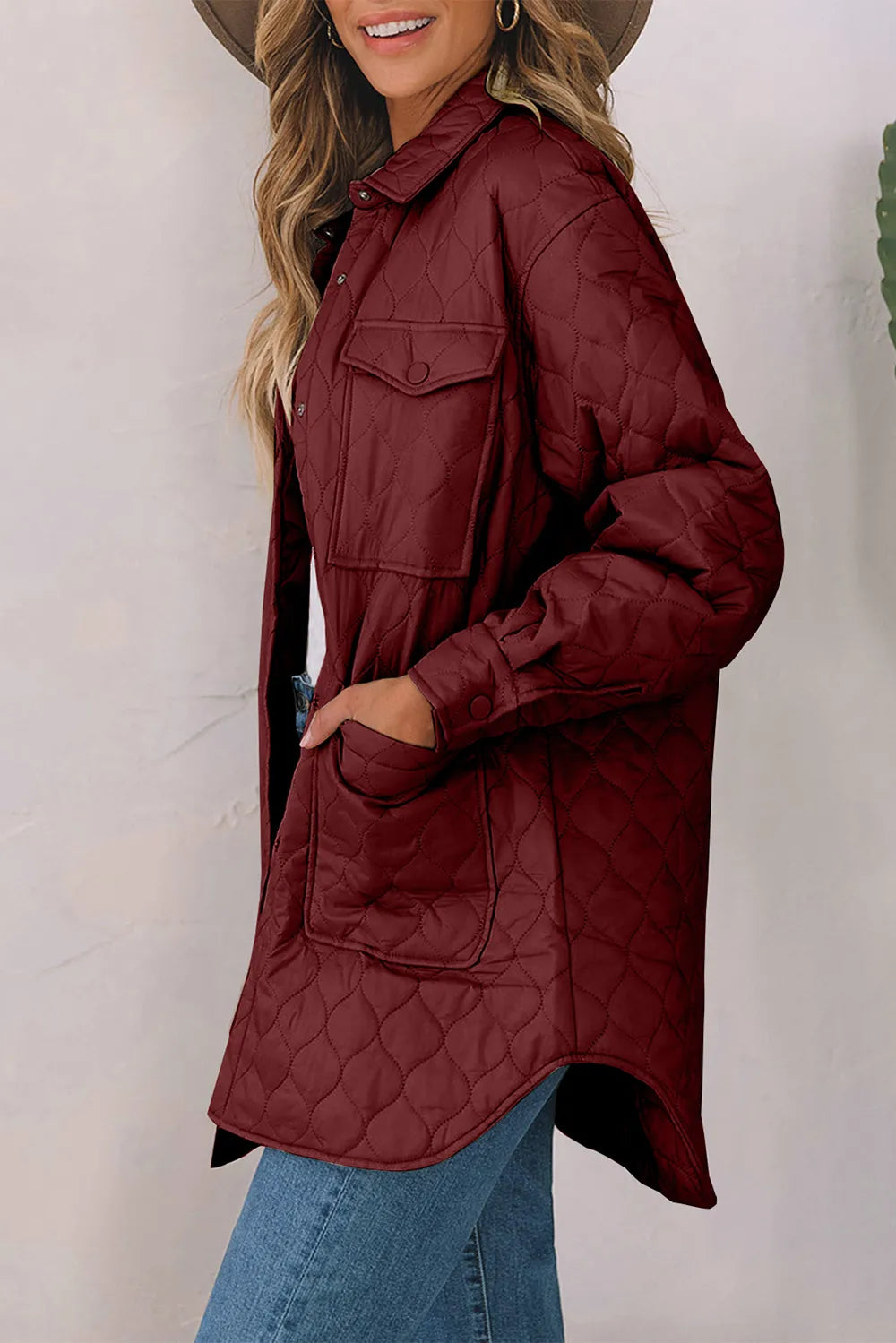 Snap Down Collared Winter Coat - Fashorio