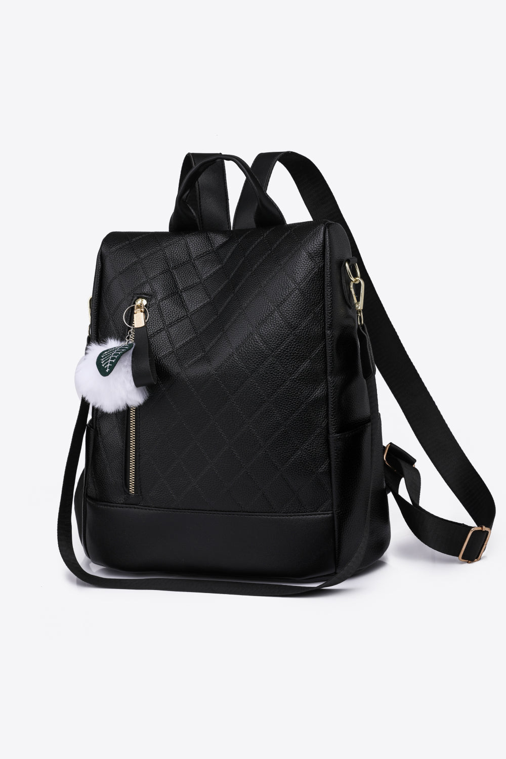 Pum-Pum Zipper Backpack Black One Size - Fashorio