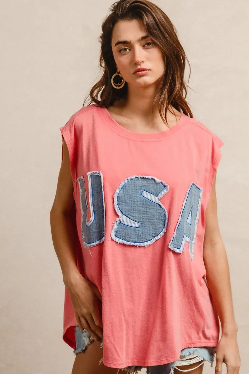 BiBi Washed Jersey With Usa Patched Raw Cut Edge Detail - Fashorio