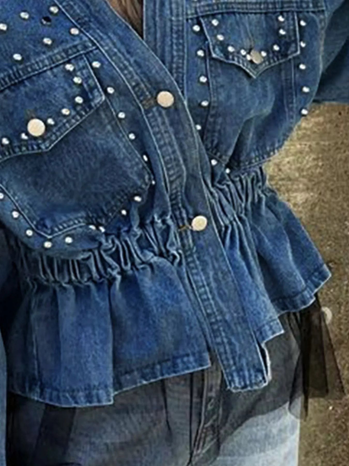 Studded Button Up Denim Jacket - Fashorio