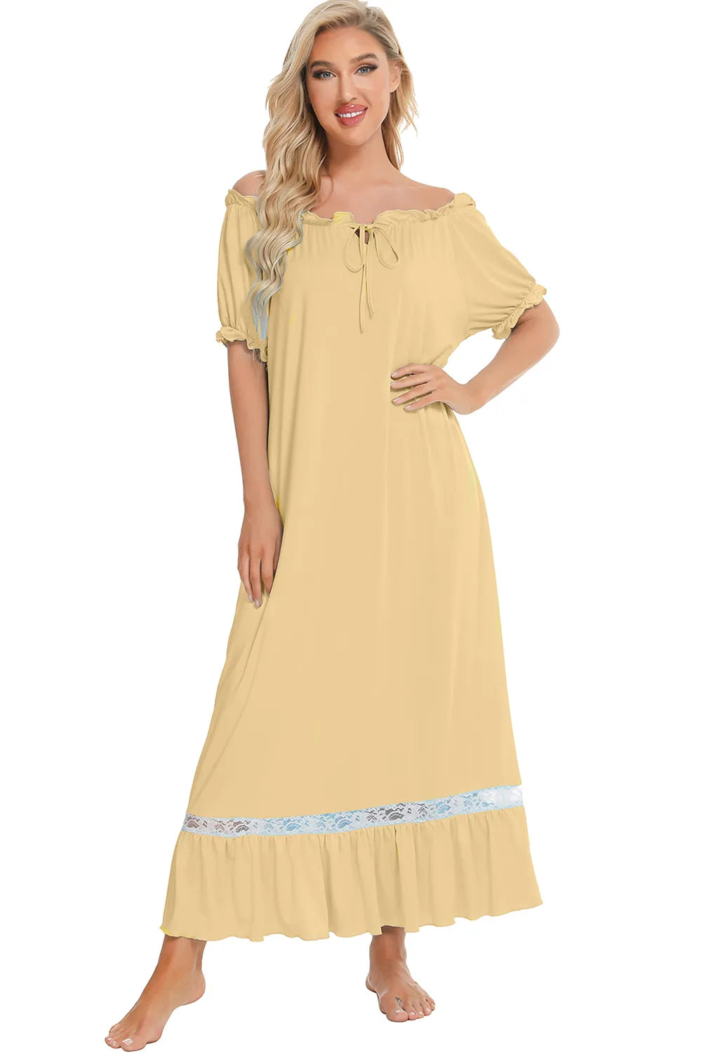 Lace Detail Short Sleeve Lounge Dress - Fashorio