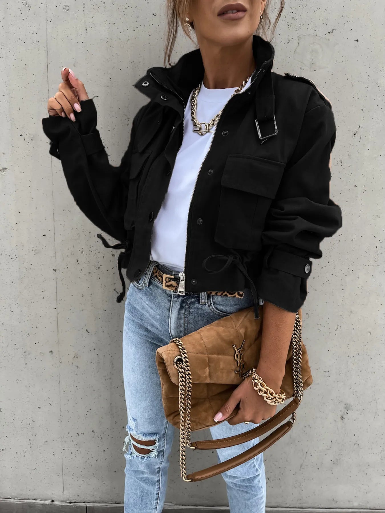 Women’s Snap Down Long Sleeve Jacket with Pockets - Fashorio