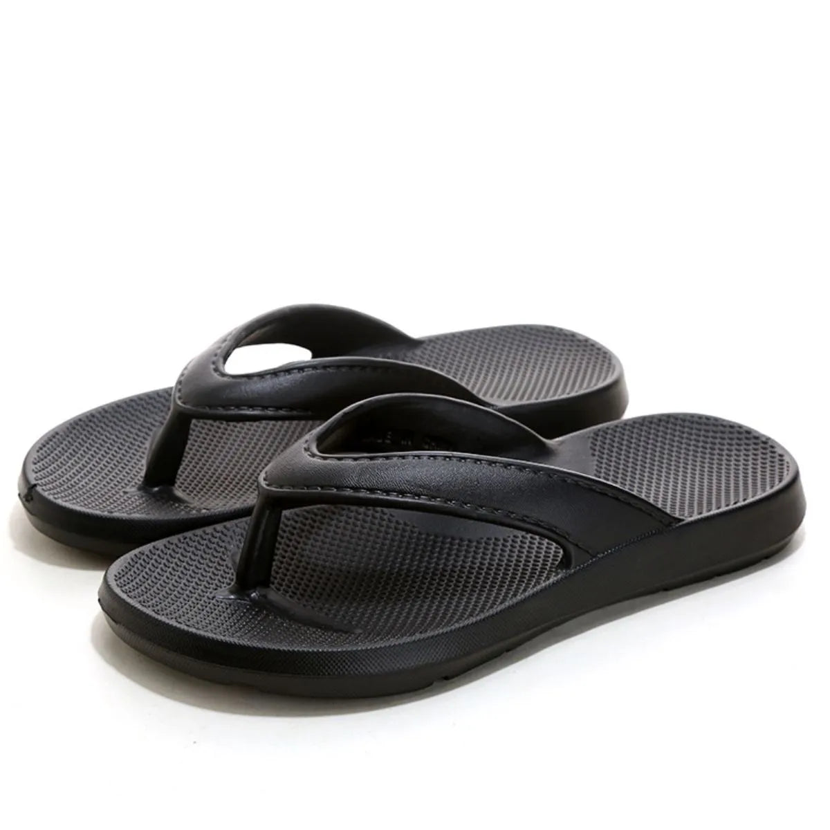 Toe Post Platform Slippers Black - Fashorio