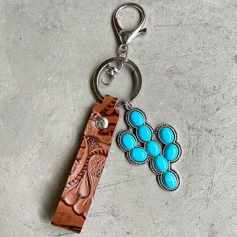 Turquoise Genuine Leather Key Chain - Fashorio