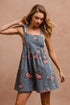 BiBi Flower Printed Wide Strap Denim Overalls - Fashorio