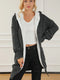 Open Front Hooded Winter Coat with Pockets Black - Fashorio