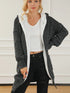 Open Front Hooded Winter Coat with Pockets Black - Fashorio