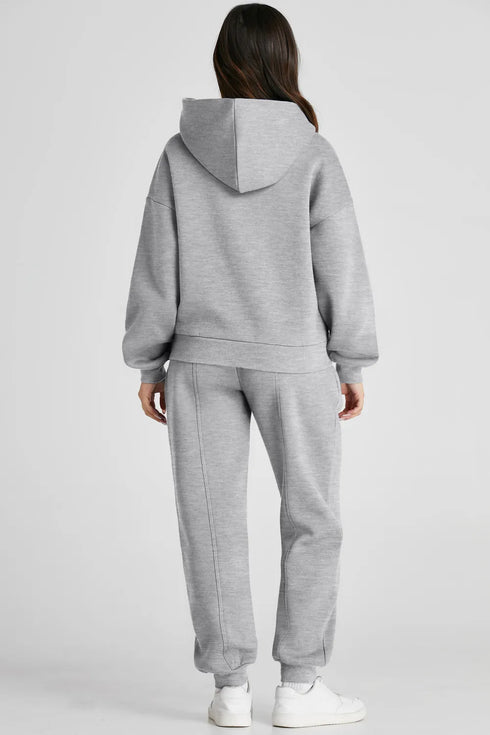 Dropped Shoulder Long Sleeve Hoodie and Pants Active Set - Fashorio
