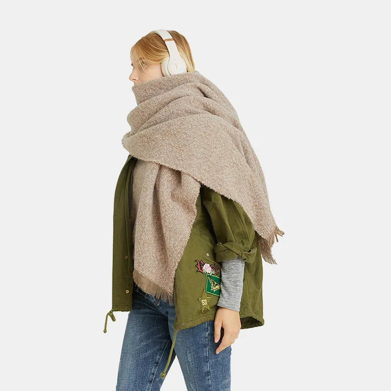 Raw Hem Heathered Polyester Scarf Camel One Size - Fashorio