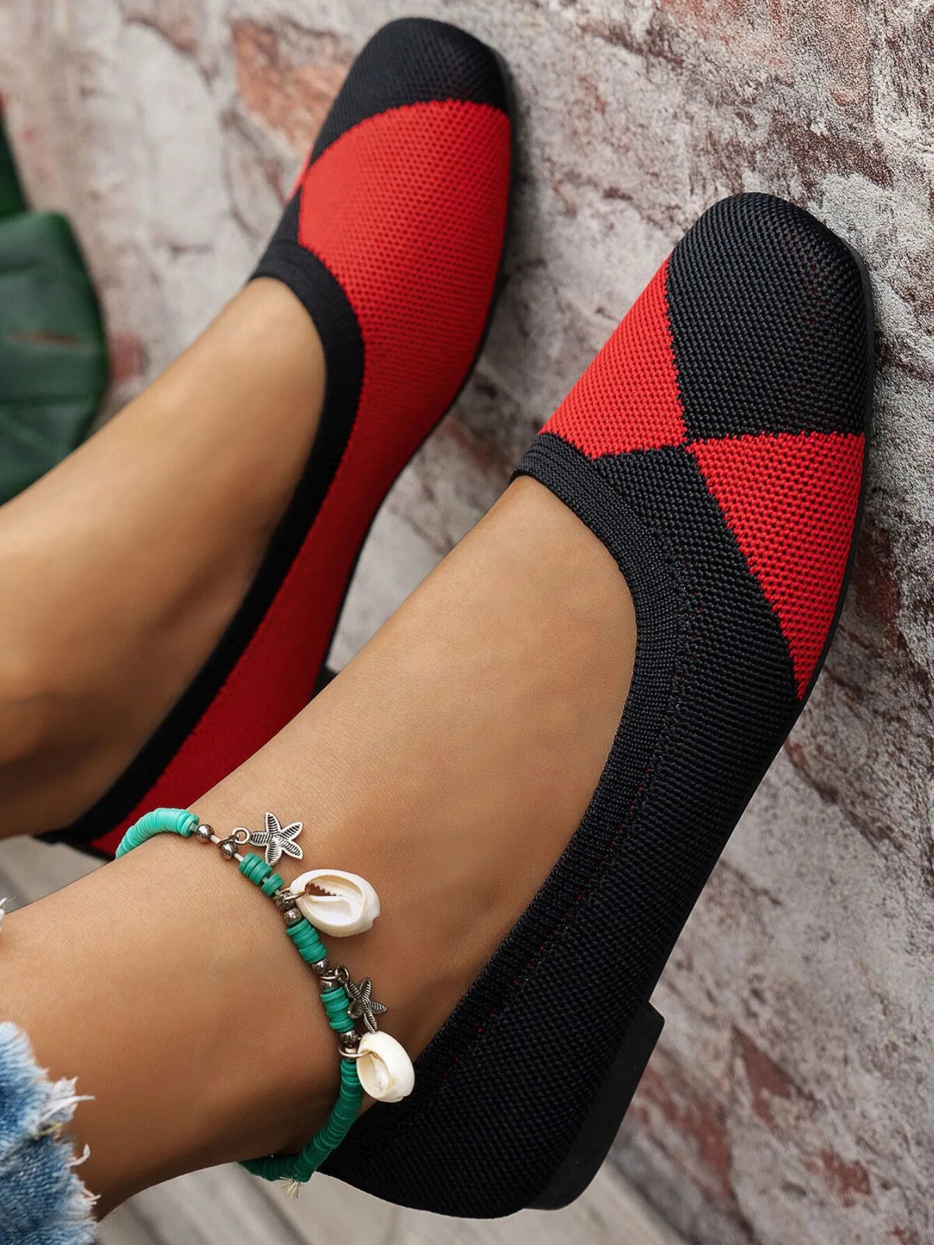 Color Block Knit Slip-On Loafers - Fashorio
