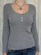 Button Detail Long Sleeve Cable Knit Top Gray - Fashorio