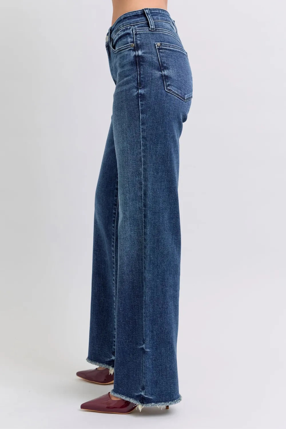 Judy Blue Full Size Raw Hem Mid Rise Jeans – Frayed Denim - Fashorio