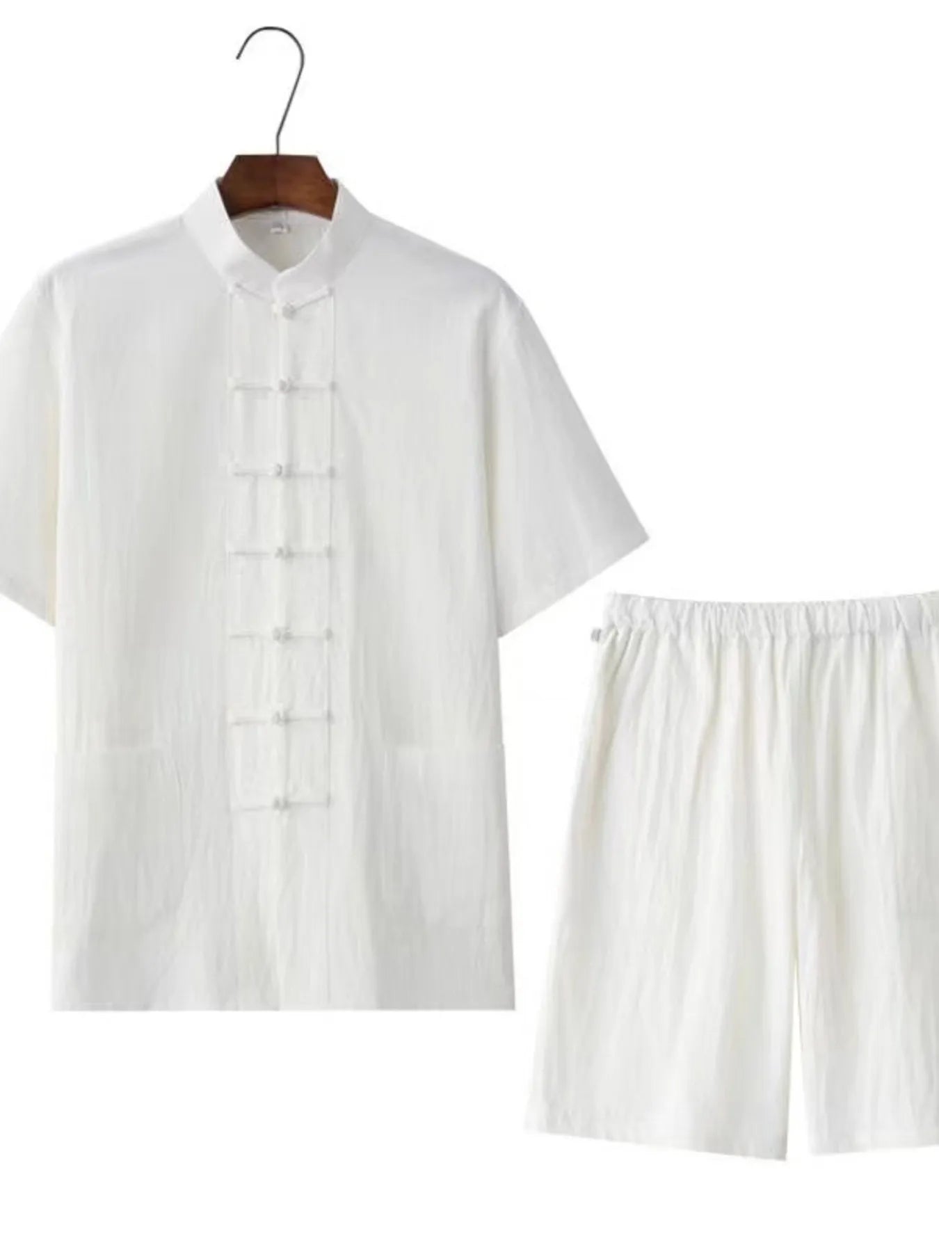 Men's Plus Size Chinese Style Top and Shorts Set White - Fashorio