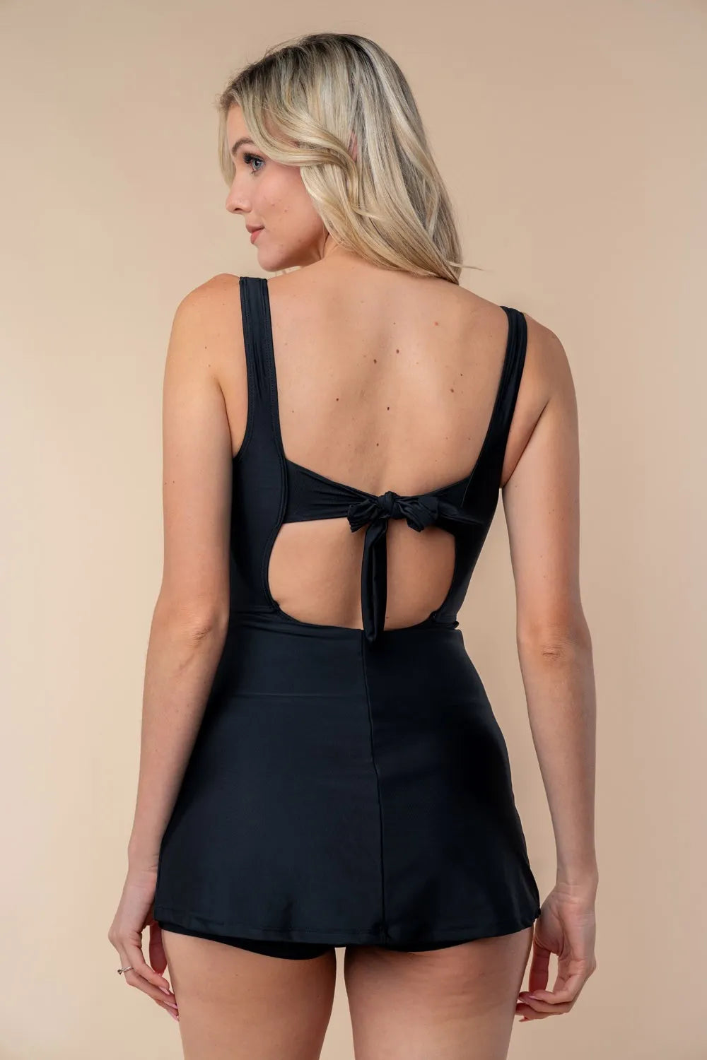 White Birch Full Size Sleeveless Tie Back Performance Knit Swim Dress - Fashorio
