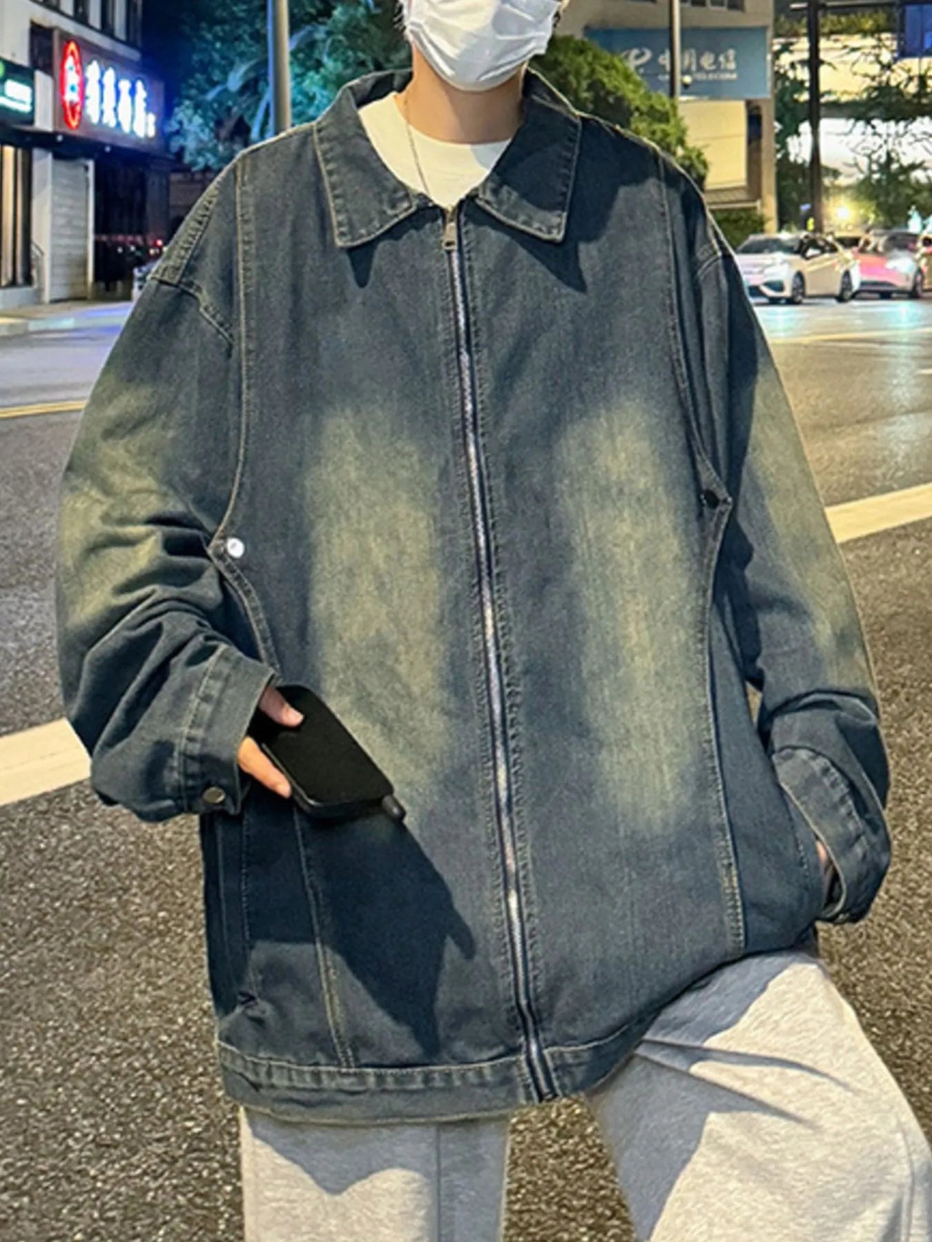 Men's Full Size Zip Up Long Sleeve Denim Jacket Plus Size - Fashorio