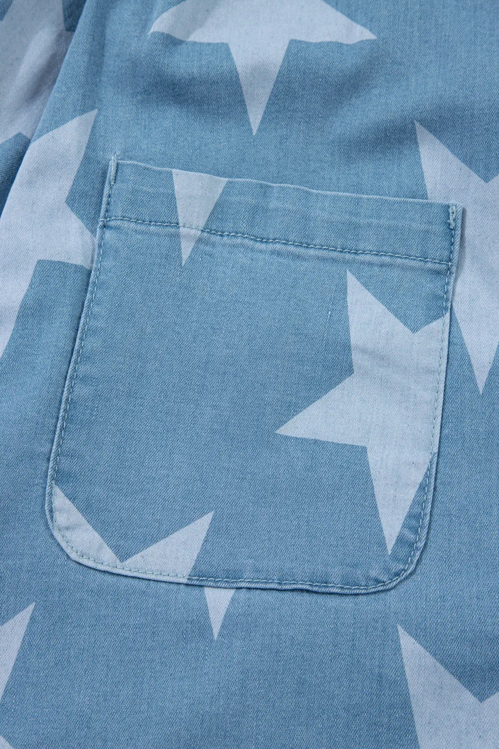 Star Print Square Neck Denim Overalls - Fashorio