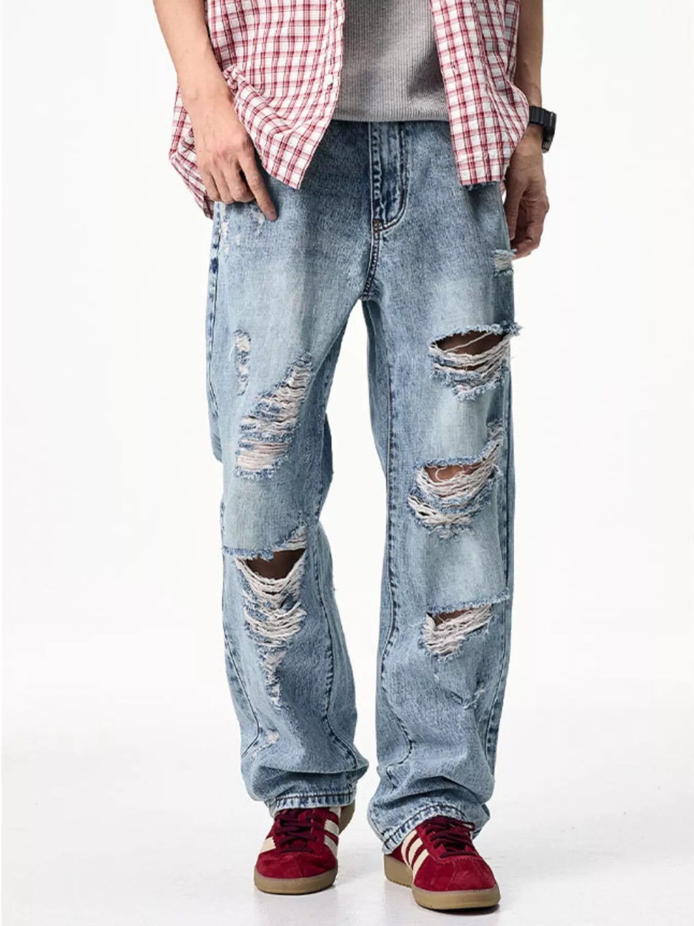 Men's Distressed Wide Leg Jeans - Fashorio