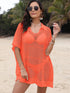 Hollow Out Collared Neck Cover-Up Orange One Size - Fashorio
