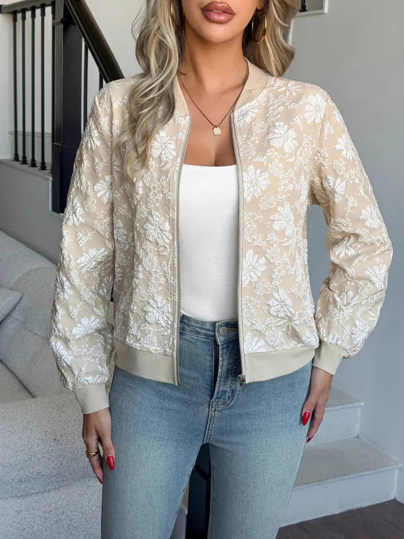 Zip Up Long Sleeve Jacket - Fashorio