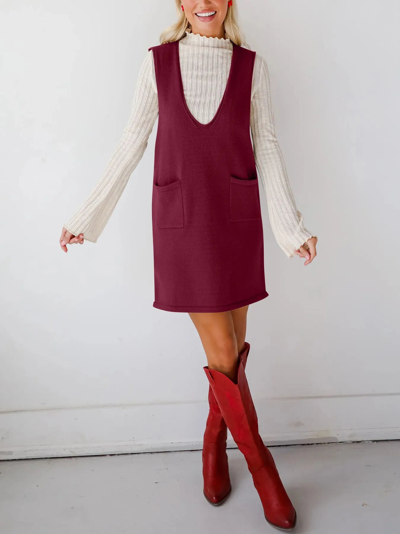 Sleeveless Knit Dress with Pockets - Fashorio