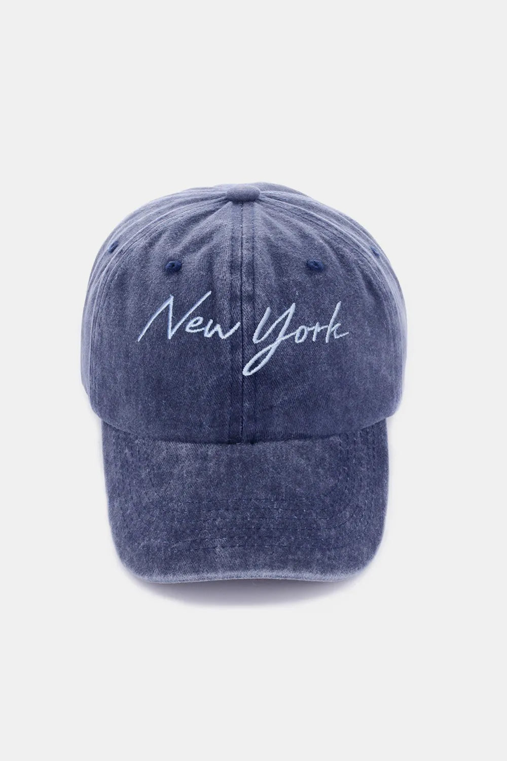 Zenana Washed Embroidered City Baseball Cap New York Navy One Size - Fashorio