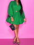Notched Button Up Balloon Sleeves Dress Mid Green - Fashorio