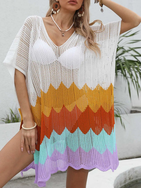 Openwork V-Neck Half Sleeve Cover-Up - Fashorio