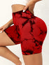 Tie-Dye High Waist Active Shorts Deep Red - Fashorio