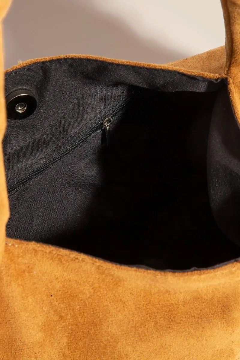 Fame Metallic Studded Faux Suede Hand Bag - Fashorio