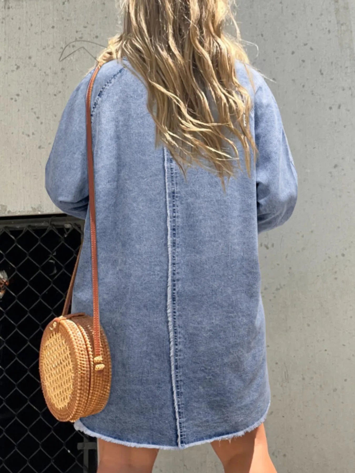 Full Size Button-Front Long Sleeve Denim Shirt Dress Plus Size - Fashorio
