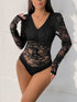 Lace Long Sleeve V-Neck Bodysuit - Fashorio