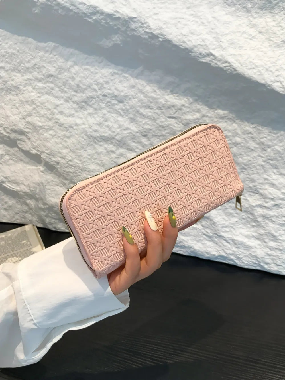 PU Leather Solid Color Wallet Pale Blush One Size - Fashorio