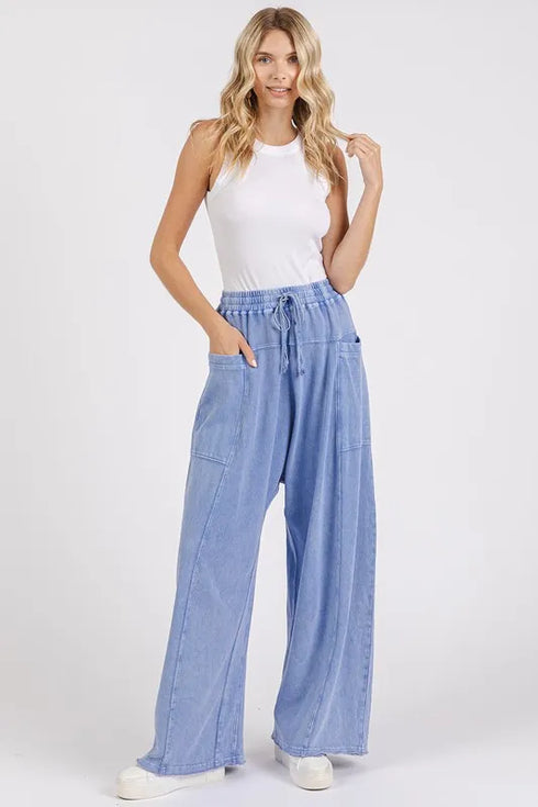 Mittoshop Mineral Wash Elastic Waist Baarrel Leg Baggy Pants - Fashorio